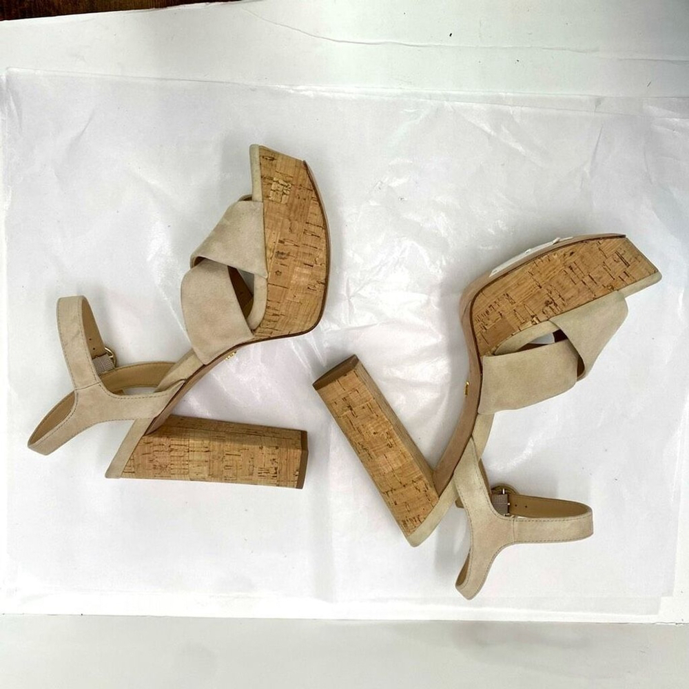 Veronica Beard 'Lucille' Suede Platform Heel Sandals, Cream Ecru Strappy Women’s - Picture 4 of 14